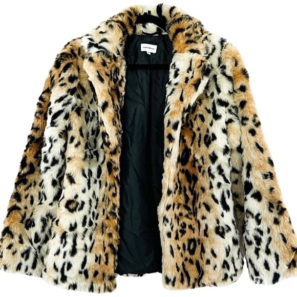 SUPERDOWN Faux Fur Animal Print Open Oversized Coat Sz XS - Picture 2 of 9
